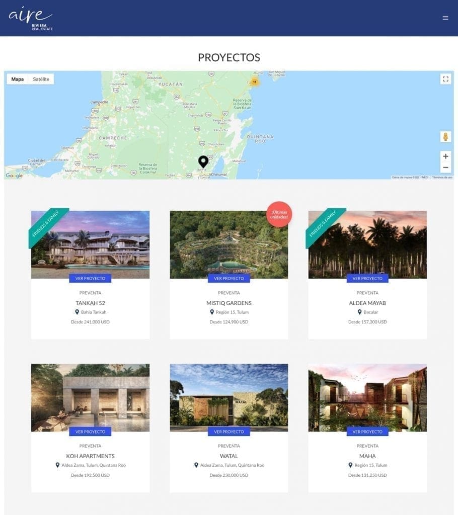 Web Aire Riviera Real Estate Mexico